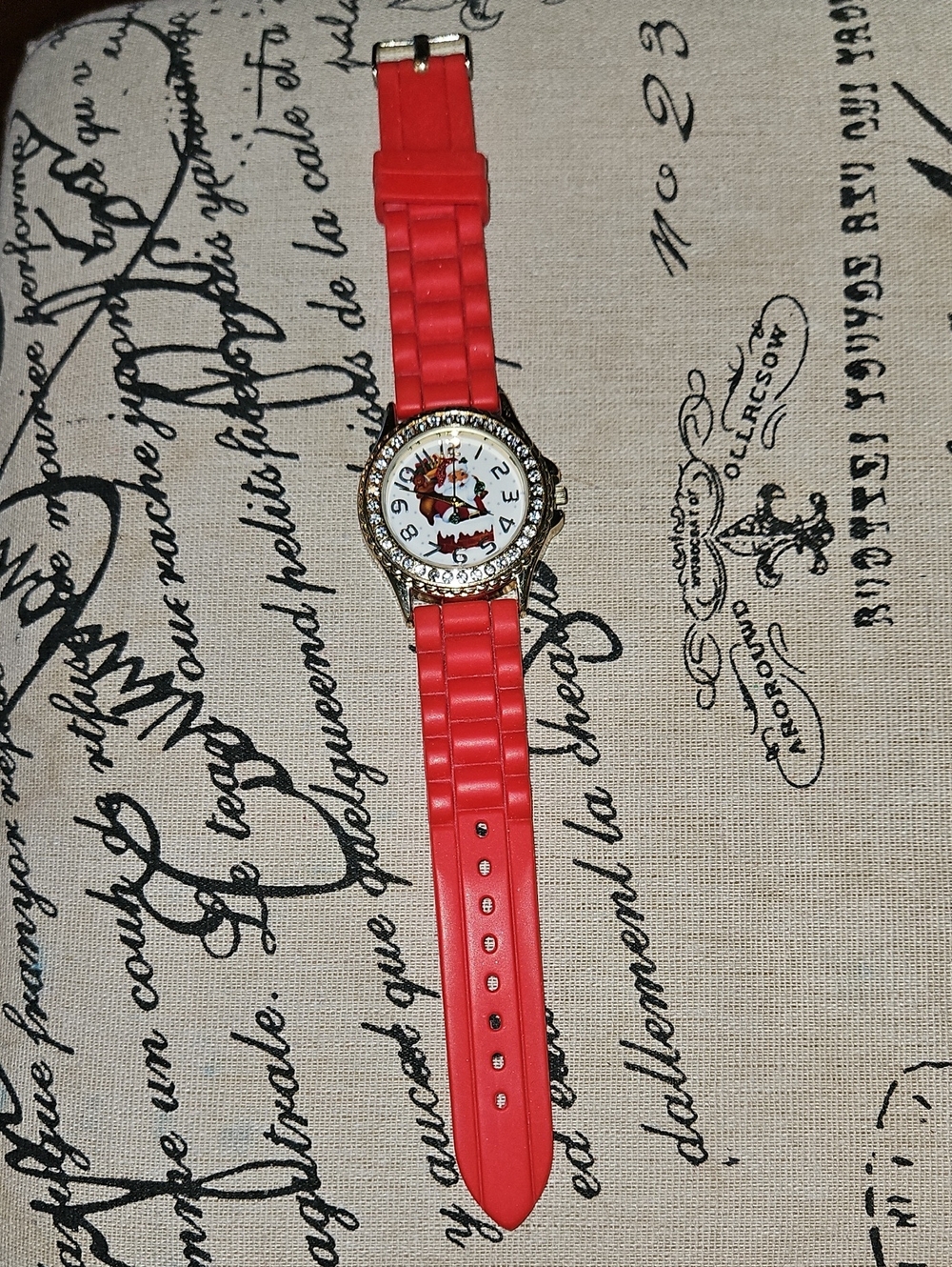 Christmas Santa Red Silicone Watch with Crystal Bezel